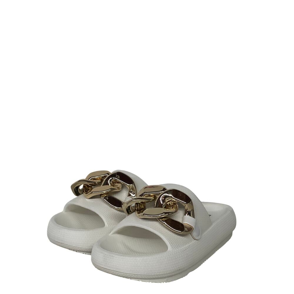 new Kenneth Cole sz5.5 white gold Mello Chain Slide Sandal slip on chunky open
